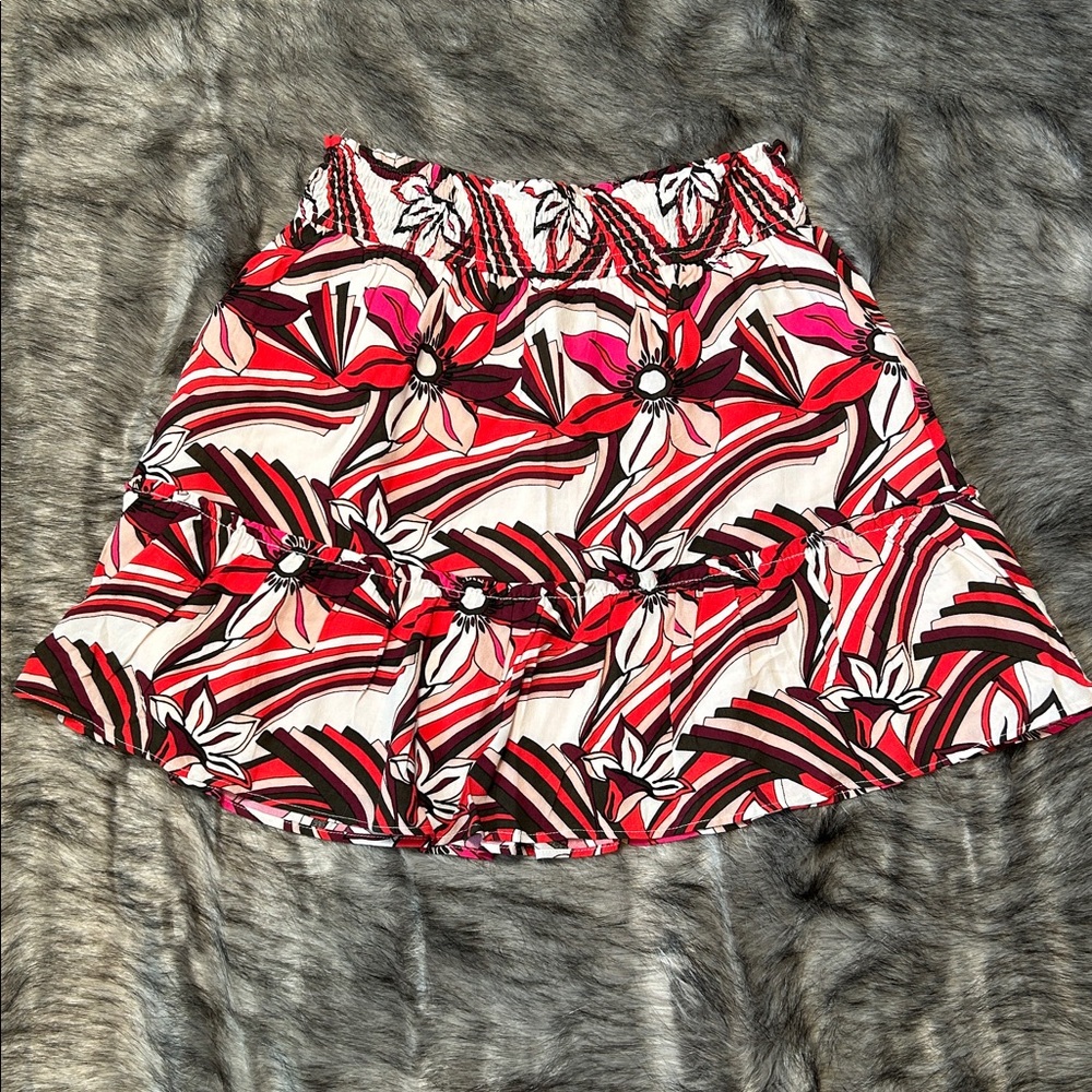 Anthropologie Pink Red Floral Mini Skirt